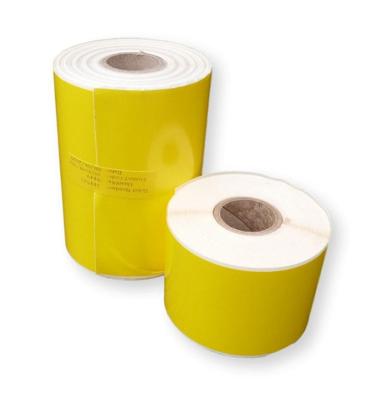 50mm x 30m Continuous yellow polypropylene label roll easy peel permanent adhesive Labelling