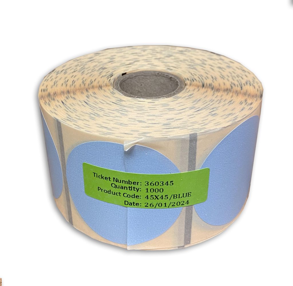 roll of round blue labels